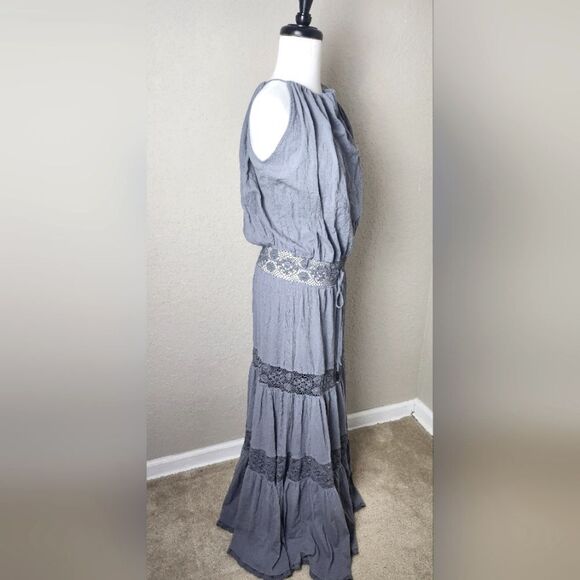 Michelle Jonas Hippie Gauze Maxi Dress Gray Size M New - Picture 10 of 14